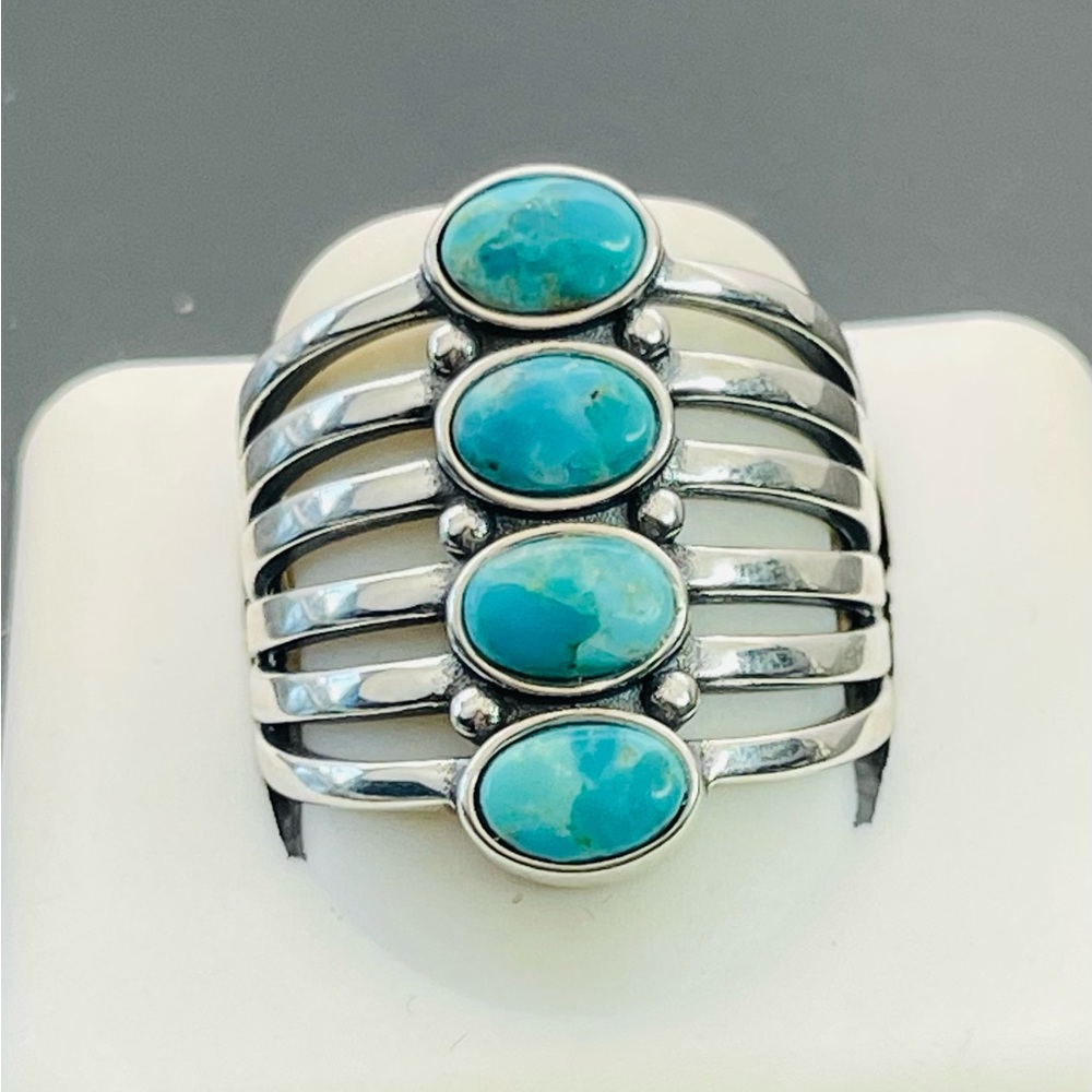 Solid 925 Silver Large Cocktail Ring With Stones … - image 1